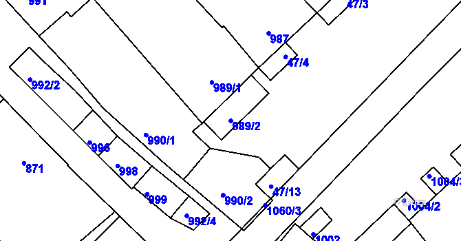 Parcela st. 989/2 v KÚ Valtice, Katastrální mapa