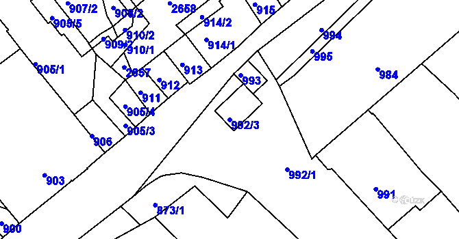 Parcela st. 992/3 v KÚ Valtice, Katastrální mapa