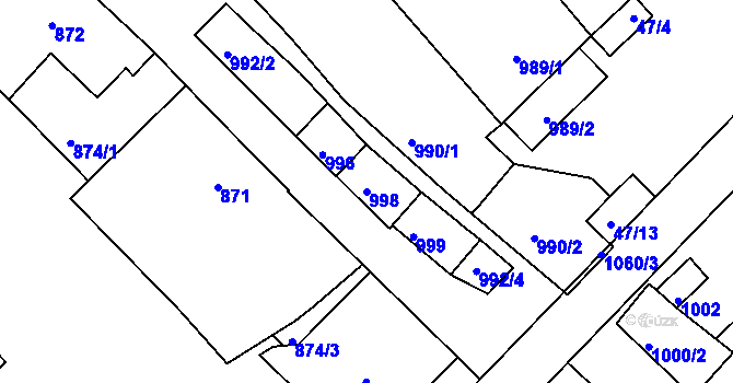 Parcela st. 998 v KÚ Valtice, Katastrální mapa