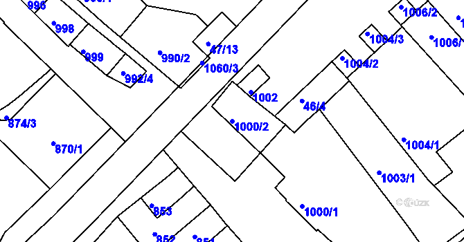 Parcela st. 1000/2 v KÚ Valtice, Katastrální mapa