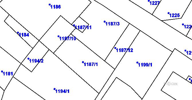 Parcela st. 1187/4 v KÚ Valtice, Katastrální mapa