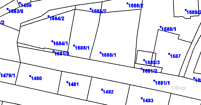 Parcela st. 1686/1 v KÚ Valtice, Katastrální mapa