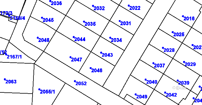 Parcela st. 2043 v KÚ Valtice, Katastrální mapa
