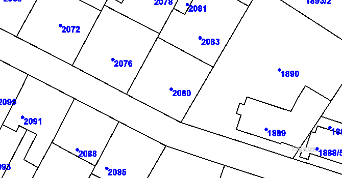 Parcela st. 2080 v KÚ Valtice, Katastrální mapa