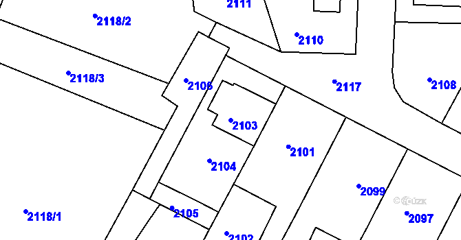 Parcela st. 2103 v KÚ Valtice, Katastrální mapa
