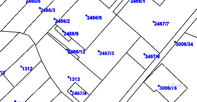 Parcela st. 2467/3 v KÚ Valtice, Katastrální mapa