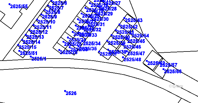 Parcela st. 2525/37 v KÚ Valtice, Katastrální mapa