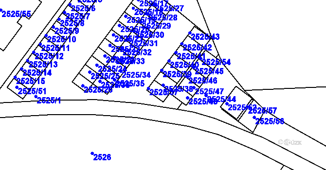 Parcela st. 2525/38 v KÚ Valtice, Katastrální mapa