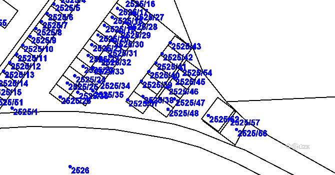Parcela st. 2525/46 v KÚ Valtice, Katastrální mapa