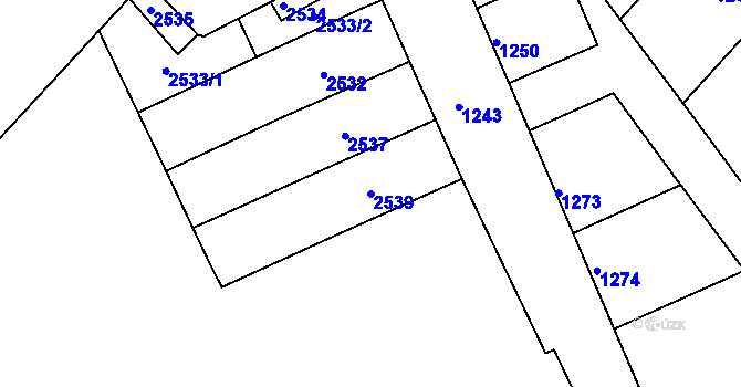 Parcela st. 2539 v KÚ Valtice, Katastrální mapa