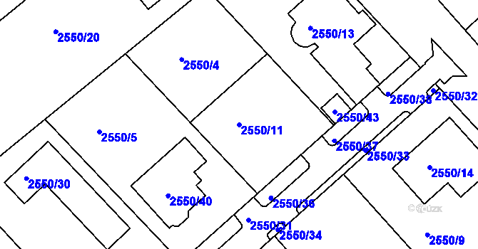 Parcela st. 2550/11 v KÚ Valtice, Katastrální mapa