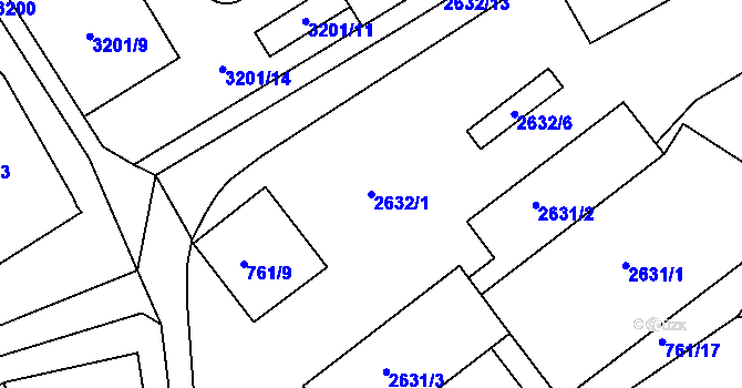 Parcela st. 2632/1 v KÚ Valtice, Katastrální mapa