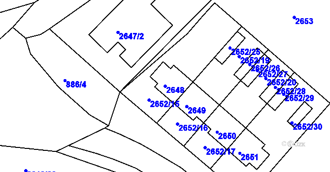 Parcela st. 2648 v KÚ Valtice, Katastrální mapa