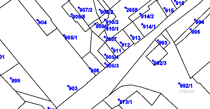 Parcela st. 905/4 v KÚ Valtice, Katastrální mapa