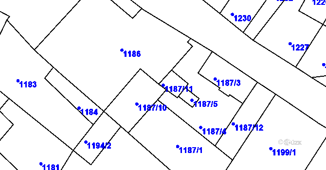 Parcela st. 1187/11 v KÚ Valtice, Katastrální mapa