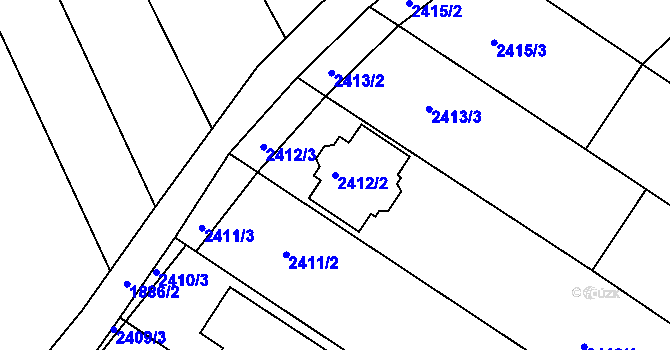 Parcela st. 2412/2 v KÚ Valtice, Katastrální mapa