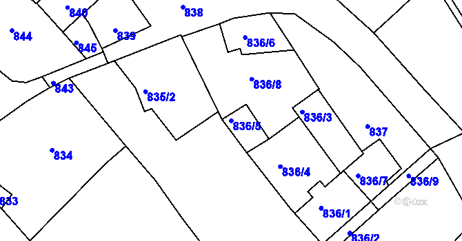 Parcela st. 836/5 v KÚ Valtice, Katastrální mapa