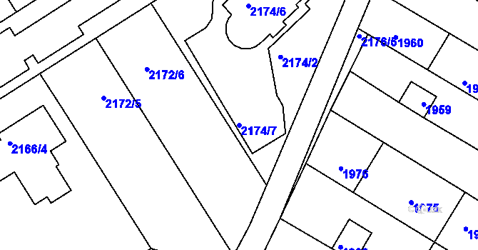 Parcela st. 2174/7 v KÚ Valtice, Katastrální mapa
