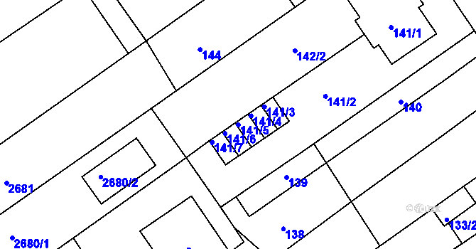 Parcela st. 141/5 v KÚ Valtice, Katastrální mapa