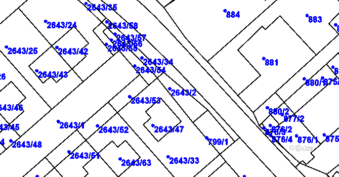 Parcela st. 2643/2 v KÚ Valtice, Katastrální mapa