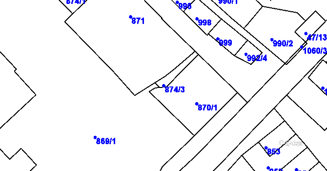 Parcela st. 874/3 v KÚ Valtice, Katastrální mapa