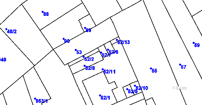 Parcela st. 52/7 v KÚ Valtice, Katastrální mapa