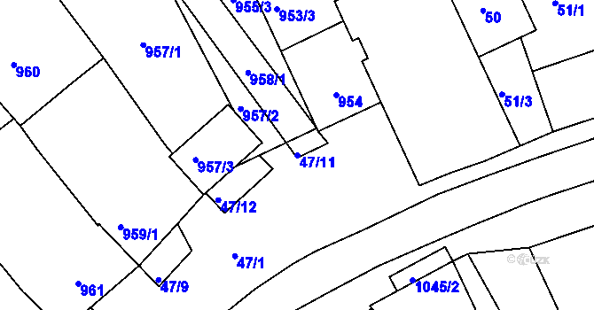 Parcela st. 47/11 v KÚ Valtice, Katastrální mapa
