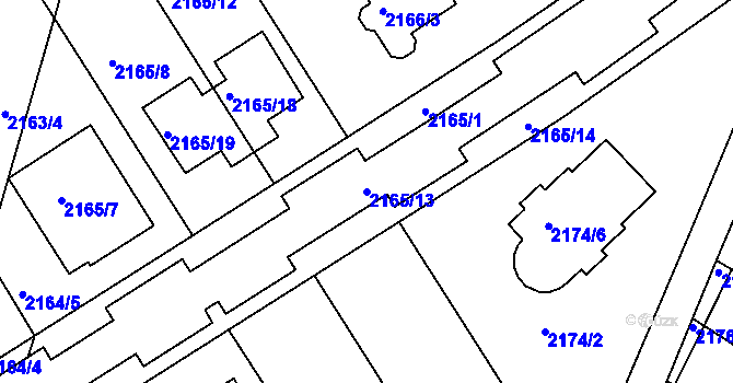 Parcela st. 2165/13 v KÚ Valtice, Katastrální mapa