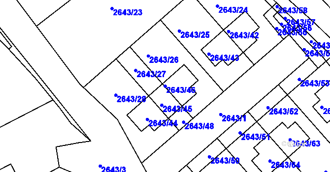 Parcela st. 2643/46 v KÚ Valtice, Katastrální mapa