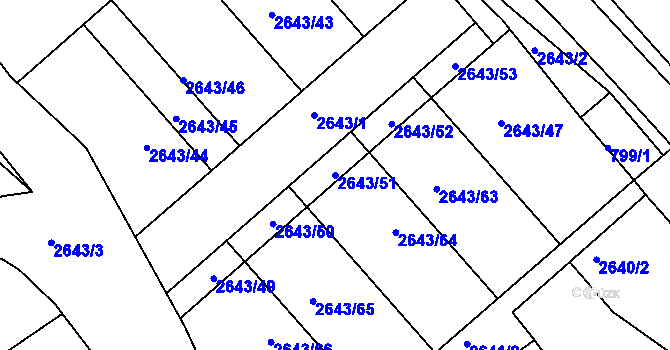 Parcela st. 2643/51 v KÚ Valtice, Katastrální mapa