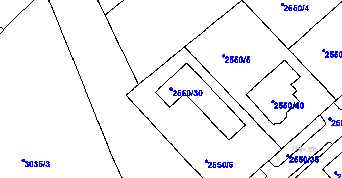 Parcela st. 2550/30 v KÚ Valtice, Katastrální mapa