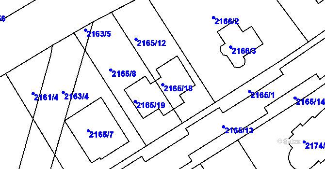 Parcela st. 2165/18 v KÚ Valtice, Katastrální mapa