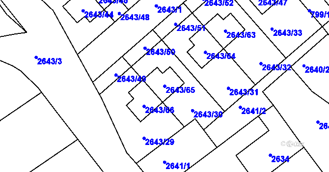 Parcela st. 2643/65 v KÚ Valtice, Katastrální mapa