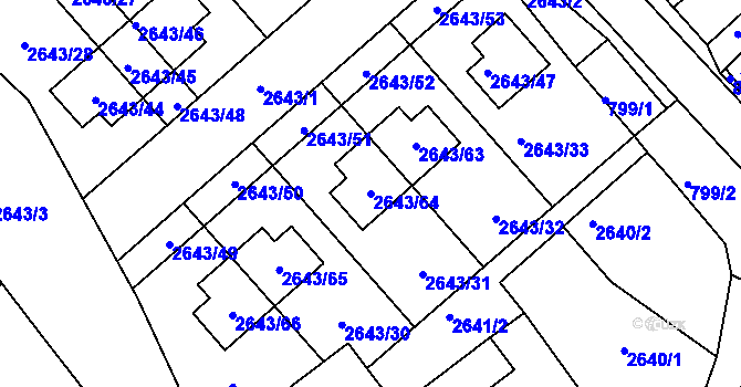 Parcela st. 2643/64 v KÚ Valtice, Katastrální mapa