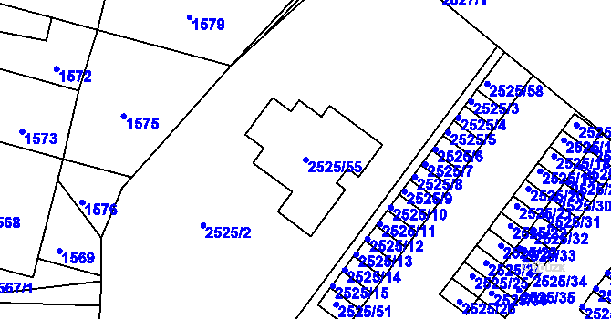 Parcela st. 2525/55 v KÚ Valtice, Katastrální mapa