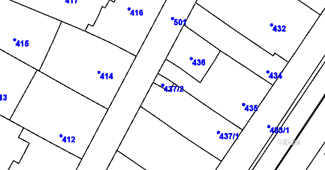 Parcela st. 437/2 v KÚ Valtice, Katastrální mapa