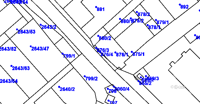 Parcela st. 876/4 v KÚ Valtice, Katastrální mapa