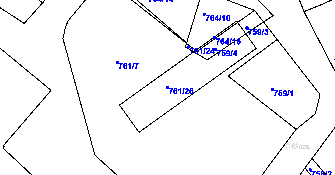 Parcela st. 761/26 v KÚ Valtice, Katastrální mapa