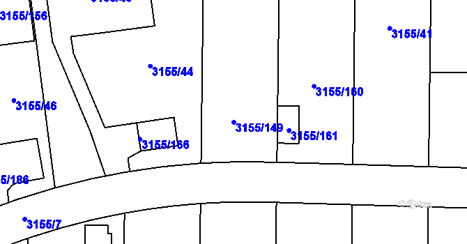 Parcela st. 3155/149 v KÚ Valtice, Katastrální mapa