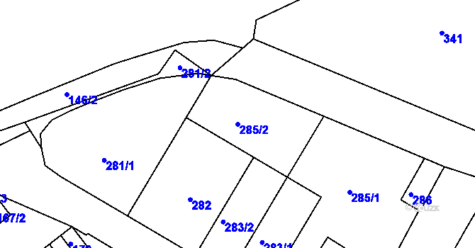 Parcela st. 285/2 v KÚ Valtice, Katastrální mapa