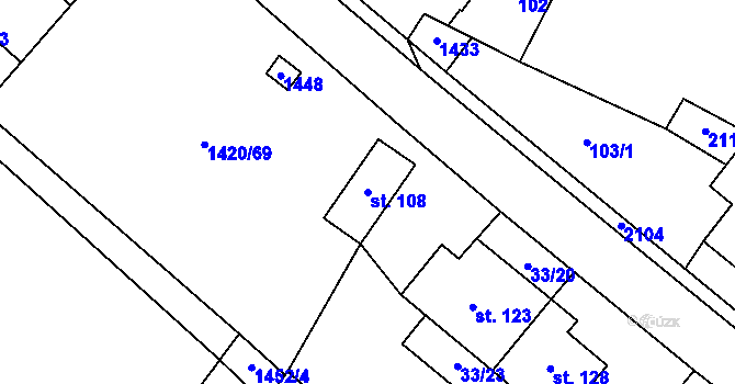Parcela st. 108 v KÚ Valtínov, Katastrální mapa