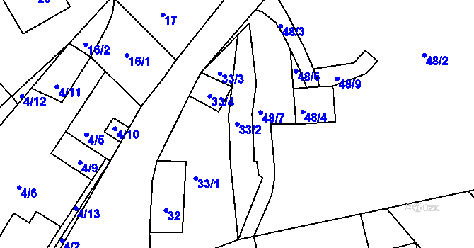 Parcela st. 33/2 v KÚ Valtířov nad Labem, Katastrální mapa