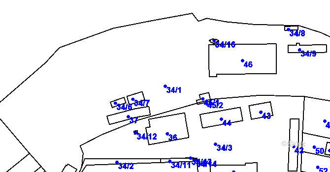 Parcela st. 34/1 v KÚ Valtířov nad Labem, Katastrální mapa