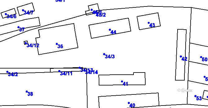 Parcela st. 34/3 v KÚ Valtířov nad Labem, Katastrální mapa