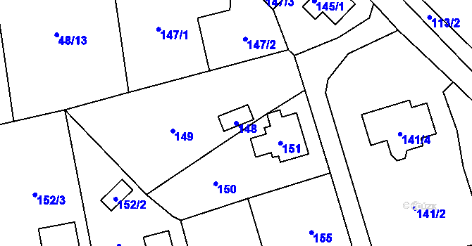 Parcela st. 148 v KÚ Valtířov nad Labem, Katastrální mapa