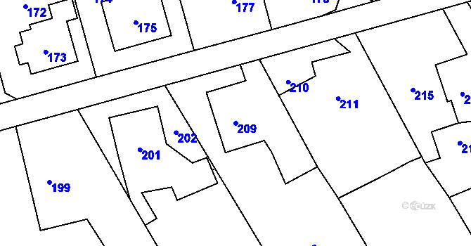 Parcela st. 209 v KÚ Valtířov nad Labem, Katastrální mapa