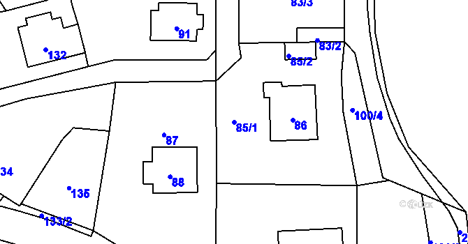 Parcela st. 85/1 v KÚ Valtířov nad Labem, Katastrální mapa