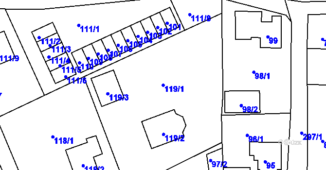Parcela st. 119/1 v KÚ Valtířov nad Labem, Katastrální mapa