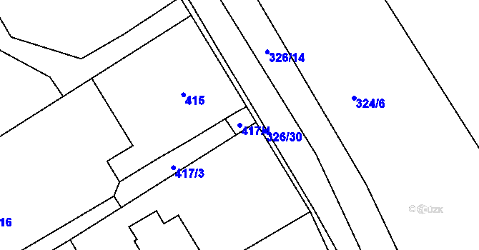 Parcela st. 417/4 v KÚ Valtířov nad Labem, Katastrální mapa