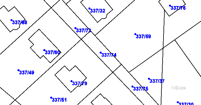 Parcela st. 337/74 v KÚ Valtířov nad Labem, Katastrální mapa